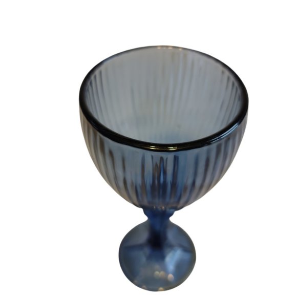 2 Fostoria Water Goblets Blue Flower Petal Stemmed Ribbed Bowl Vintage HTF - Picture 4 of 5